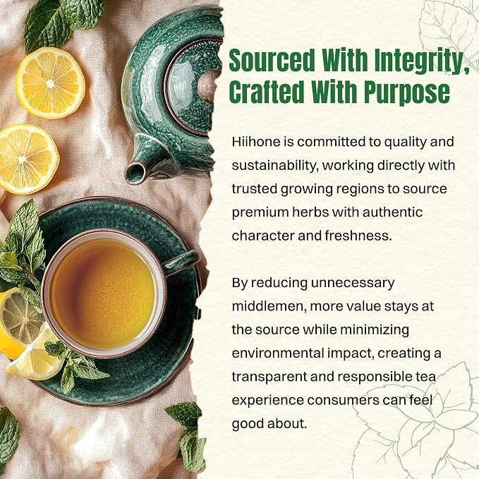 Hiihone Lemon Balm Tea Bags 100 Count – Pure & Natural Lemon Balm Tea, Caffeine-Free Herbal Tea, Calming & Soothing, Non-GMO, Fresh Citrusy Flavor