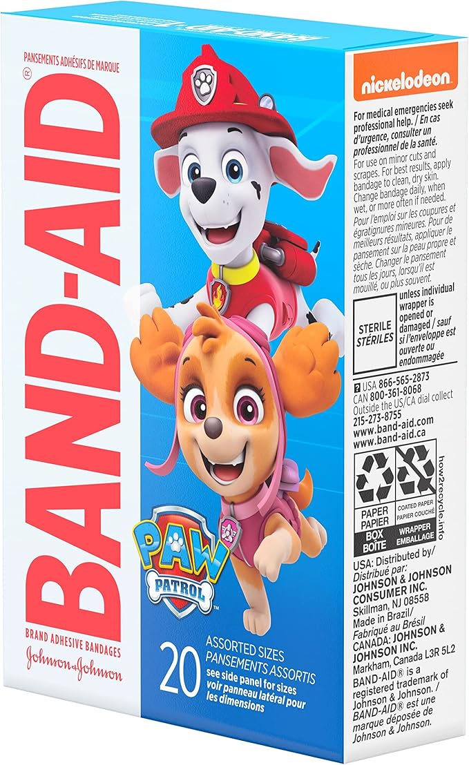 Band-Aid Adhesive Bandages, 20 ct (Pack of 2) | Nickelodeon PAW Patrol | First Aid | Assorted