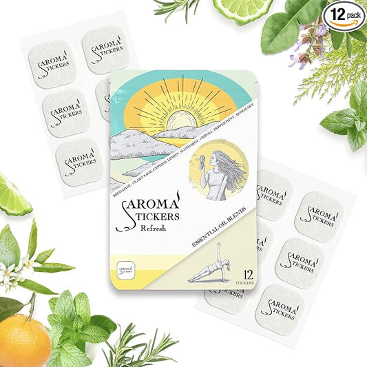 AROMA STICKERS® Original Blend Refresh Edition- 100% Natural Essential Oil Scented Mask Stickers for Face Mask & Pillow (12 Stickers/pc) -Personal Aroma/Relaxing (Pack of 1)