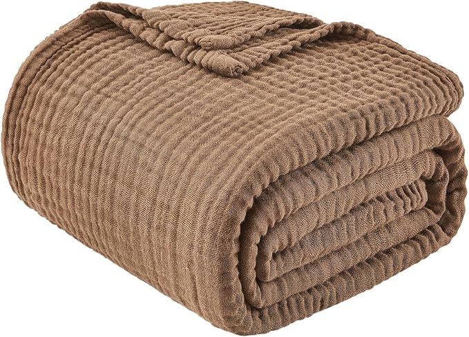 EMME Muslin Blankets for Adults Brown Small Blanket 40" x 50" | Throw Blanket for Couch Breathable Gauze Soft Lightweight Airy Light