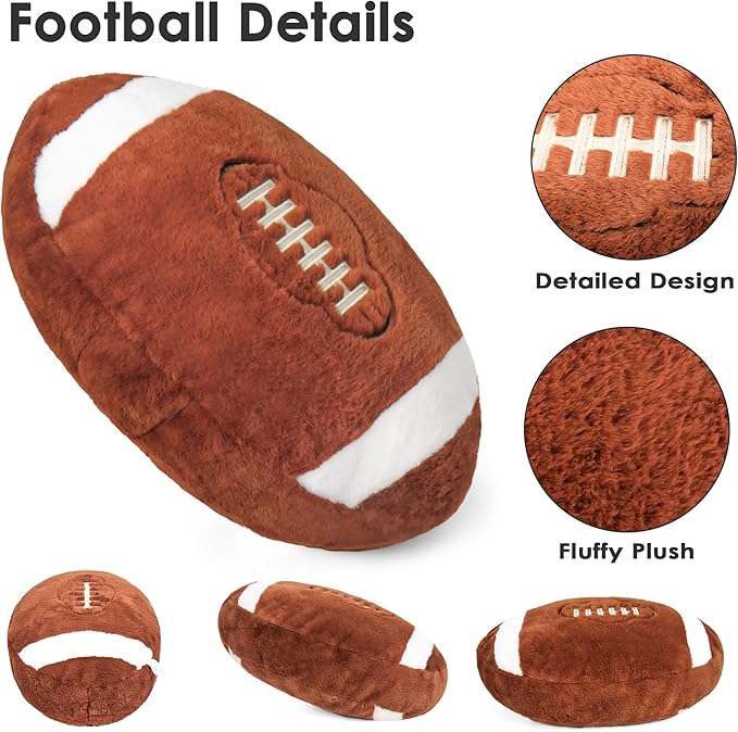 Wepop 18in Fluffy Football Pillow Plush, Soft Football Pillows, Sports Ball Pillow Stuffed Plush Toy Room Decoration and Gifts for Kids, Boys, Girls, Football Fans