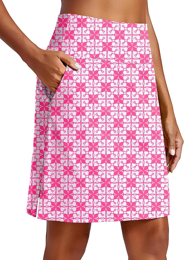 PINSPARK 20" Skorts for Woman Knee Length UPF 50+ Golf Skirts | 4 Pockets, Built-in Shorts, High Waisted, Split Hem, Silky-smooth, Moisture-wicking, for Golf Athletic Tennis Workout Casual