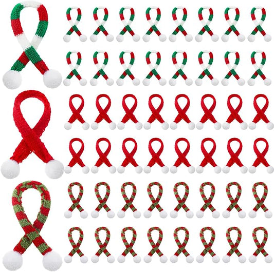 Bencailor 48 Pieces Mini Christmas Scarves for Craft Tiny Snowman Scarves 7.9 x 0.6 Inch Xmas Pet Knitted Scarf Doll Snowman Wine Bottle Scarf Accessory Holiday Christmas Decor for DIY (Red Green)
