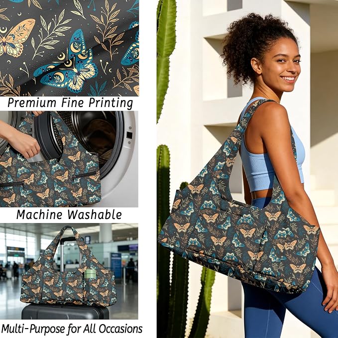 Women's Yoga Bag with Yoga Mat Carrier - Large Mat Pocket Fitness Tote for Pilates, Gym, Travel, Office & Beach