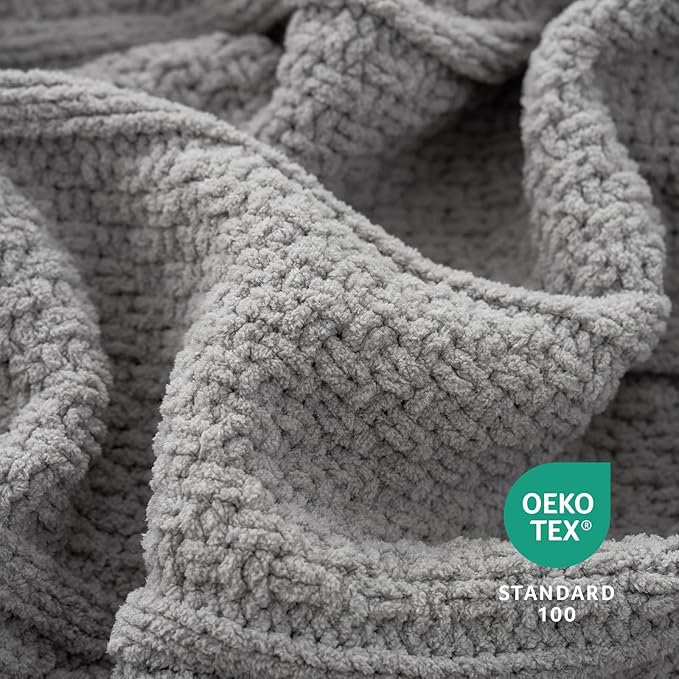 Amélie Home Premium Chenille Throw Blanket, Soft Cozy Moss Stitch Knit Blanket for Couch, Sofa, Chair, Home Decor, Grey 50"x60"