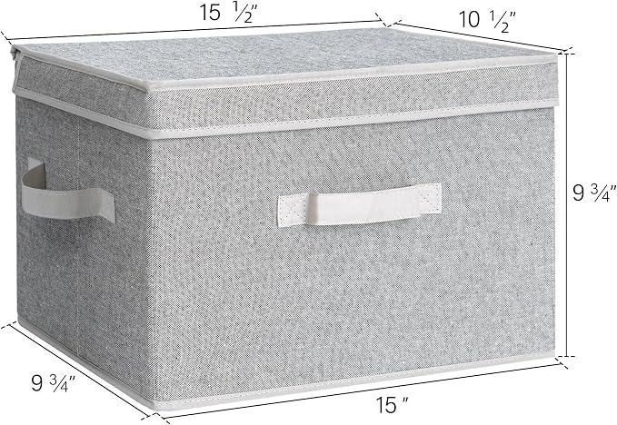 StorageWorks Fabric Storage Bins with Lids, Large Closet Storage Bins | Flip-Top Lid, 3 Handles, Collapsible, Stackable, for Clothes Blankets, Multi-Purpose, Large, Gray, 2-Pack