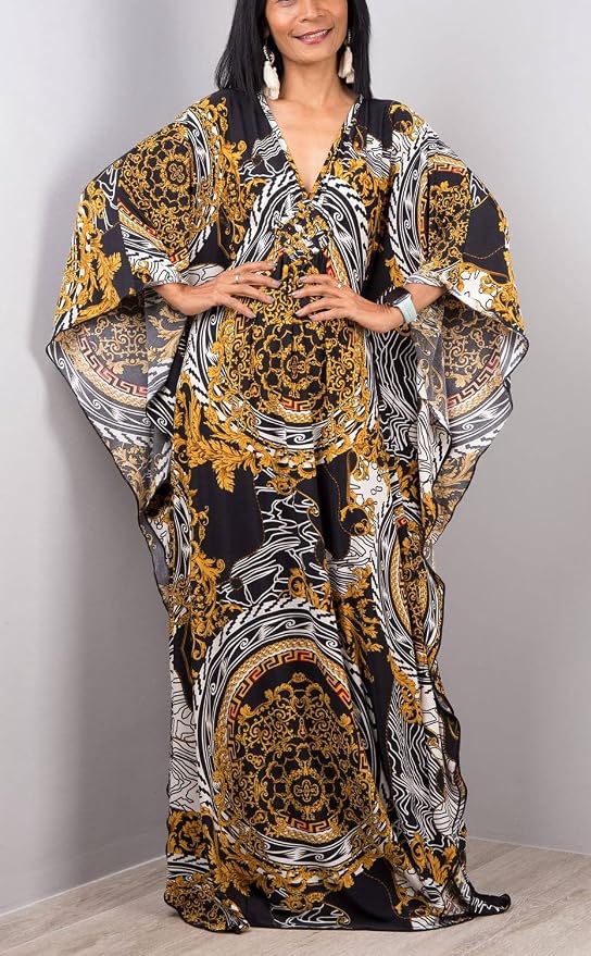 Venasha Womens Caftan Floral Print Kaftan Dress Short Sleeve Swimsuit Cover up Loungewear for Summer
