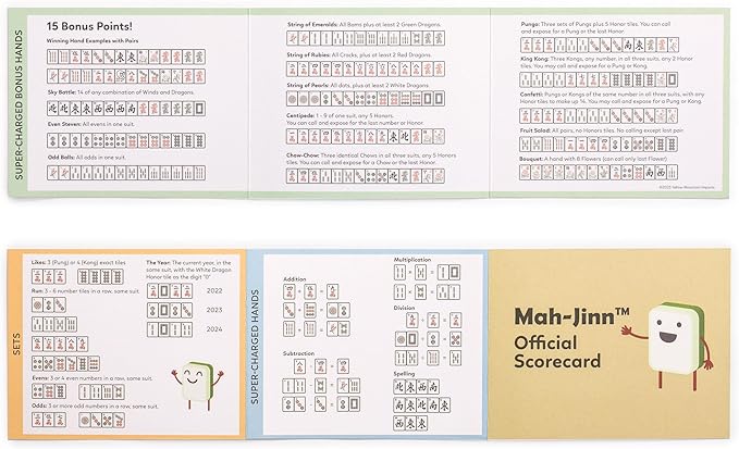 Yellow Mountain Imports "Mah-Jinn, a New Kind of Mahjong for Young Players - Complete Game Set with Tiles, Wooden Racks, Dice, and Illustrated Guide Book
