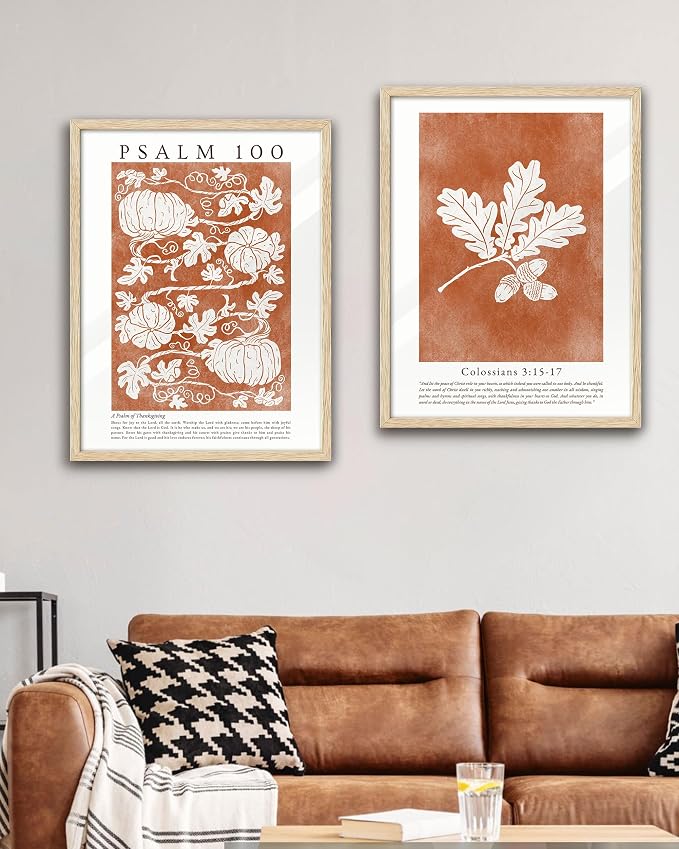EcoHest 16x20 in Colossians Scripture Fall Botanical Christian Wall Art | Solid Oak Wood Frame with Canvas Wall Art, Burnt Orange Bible Verse Wall Decor for Bedroom, Living Room, Office, Church,1Pack