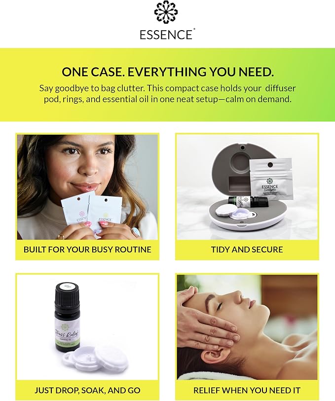 Essence Pearl Travel Case | Lemon-Lime Essential Oil | Aromatherapy Nasal Diffuser & Essential Oil Carrying Case | Uplifting Citrus Blend | Travel-Friendly Kit | White Pod