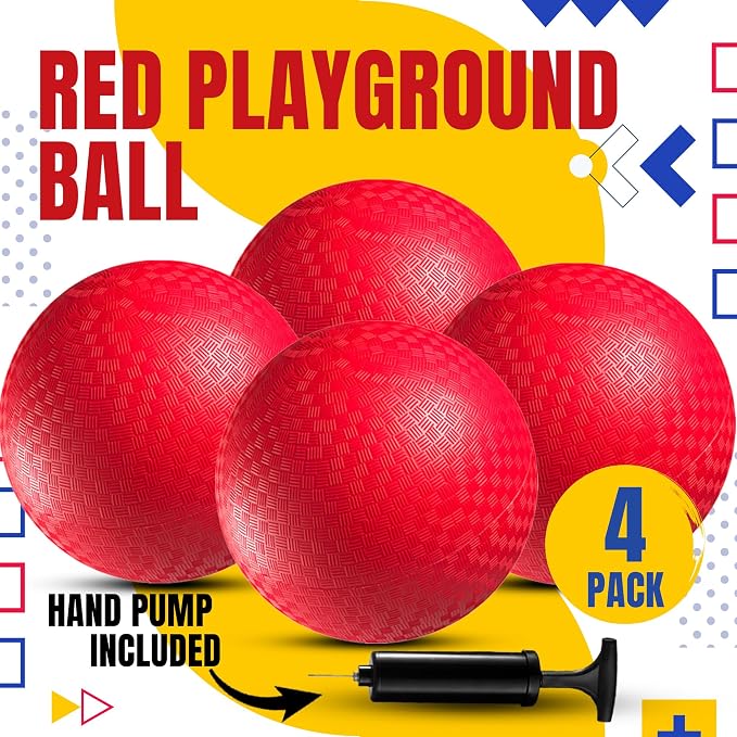PlayBolt Playground Balls Bulk - 8.5 Inch Red Rubber Kickball Bouncy Inflatable Balls for Kids & Adults, Indoor & Outdoor Games, Kickballs, Dodgeball, Four Square, and More, (4-Pack)