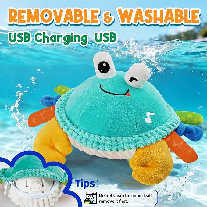 FUNZBO Baby Tummy Time Toys 12 18 Months - 3 in 1 Musical Dancing Crawling Crab Baby Plush Toy, Interactive Infant Toys with 50 Songs & Recording Feature, Birthday Gifts for Age 1-3 Toddler