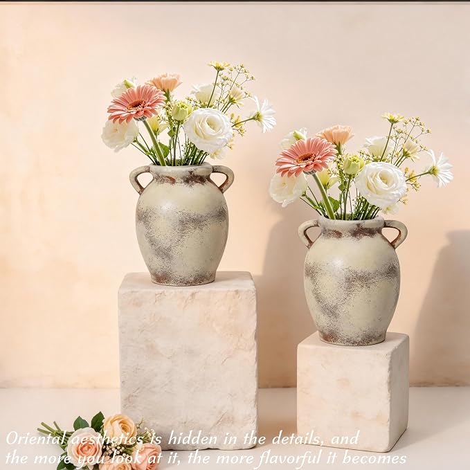 Ceramic Flower Vase, Large White Flower Vase Tall Rustic Farmhouse Decorative Vase Floral Pottery Vases Gifts for Women Birthday Gifts Vases for Home Decor, Living Room, Table, Neutral