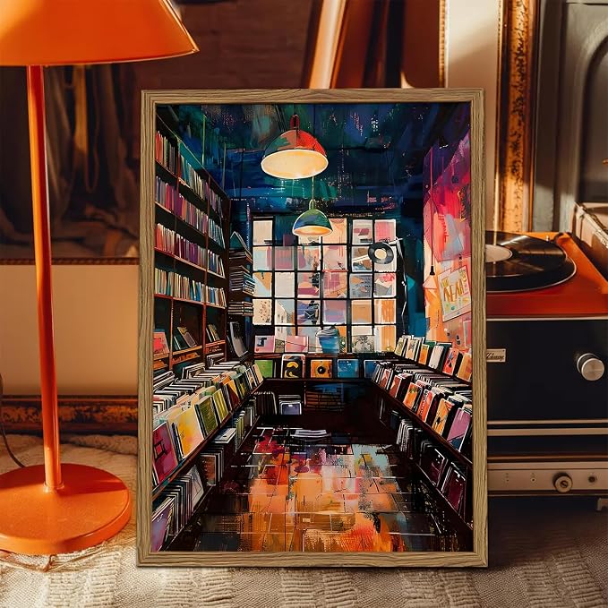 Vintage Album Record Wall Art Retro Album Cover Record Store Wall Painting Decor Modern Trendy Music Poster Canvas Prints for Living Room Bedroom Dorm 12x16 inch Wood Framed