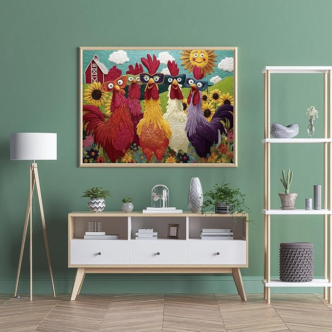 Puzzles for Adults 500 Pieces, Colorful Rooster Puzzle Jigsaw Puzzles 500 Pieces - Merry Chickens, Chicken Decor Impossible Puzzle, Finished Size 20.47 * 14.96”, with 1:1 Poster, Letter on The Back