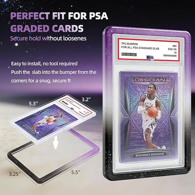 NAKIS Slab Guard for PSA Graded Cards, 1 Pack TPU Slab Protector Graded Bumper Guard for PSA Graded Card Only, Gradient Color Glitter Limited Edition, COLOR9