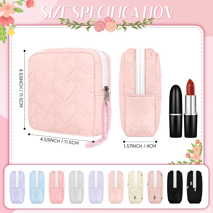 Likesing Quilted Period Bag, Period Pouches for Teen Girls Womens, Portable Sanitary Napkin Storage Bag Feminine Emergency Tampon Pad Pouch(Light Pink)