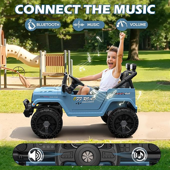 ARBELI 12V Ride On Truck Car with Remote Control, Kids Electric Vehicles with Bluetooth Music, Horn, 3 Speeds, 4 LED Lights, Soft Start, Ride on Toys for Toddler Boys & Girls (Blue)