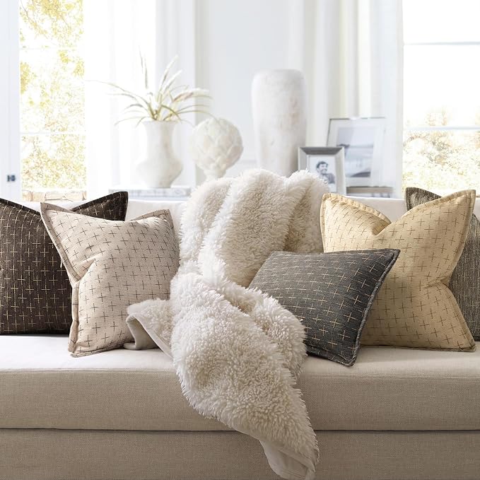 12x20 Pillow Covers Set of 2 Soft Polyester Textured Pillow Covers with Stylish Flange Edge Cozy Farmhouse Throw Pillows for Couch Bed Sofa Living Room