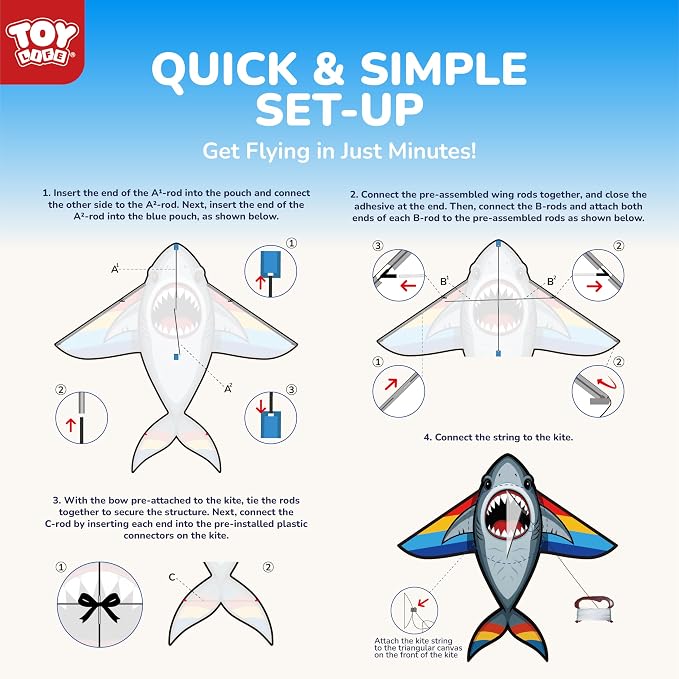TOY Life 55.9'' Kites Easy to Fly for Kids Adults with 328.1 FT String, Beach Kite Outdoor Game Outside Toys Activity, Beach Toys for Kids, Gift for Boys Ages 4-8