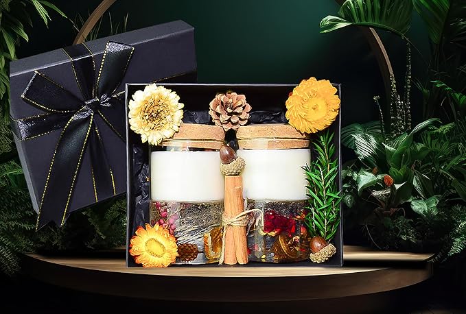 Crystal Candle Gift Set, Organic Natural Flowers in Yelly, Aromatherapy, Healing Gemstones, Botanical Scented Fragrance, Manifestation, Intention, Gel Candle, Christmas, Mother’s Day, Gift for Woman