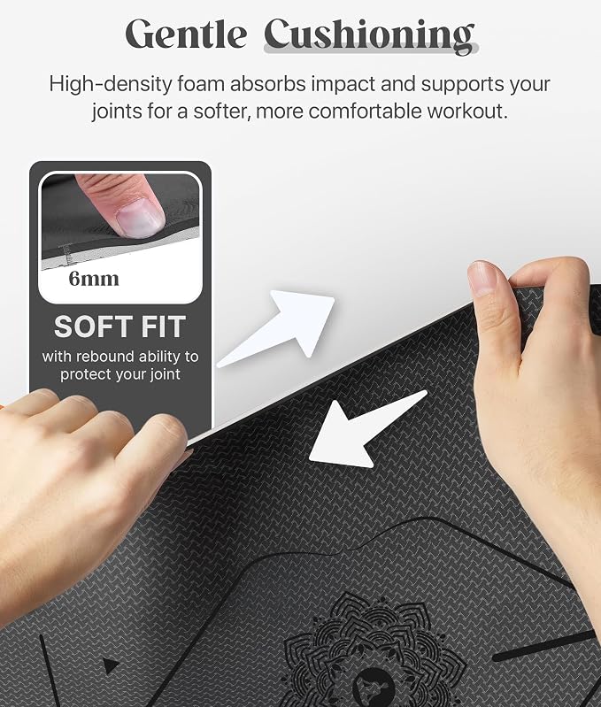 ROMIX Pro Yoga Mat Thick 6mm (1/4 inch), 72"L x 24"W Non-Slip Workout Mat with Alignment Lines, Large Yoga Mats for Women Men With Carry Bag, Exercise Mats for Home Workout Training Equipment