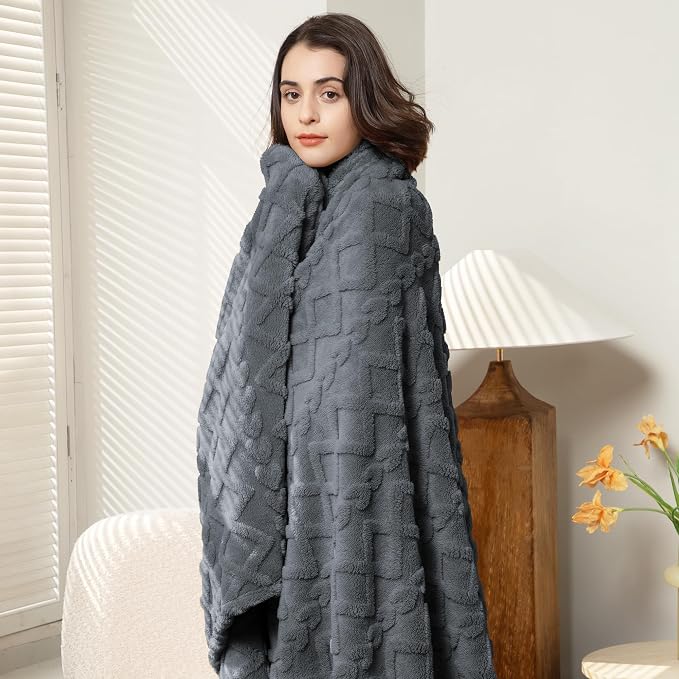 Aganear Fleece Throw Blanket for Bed Couch 90"x90" Grey | Lightweight Fuzzy Throw,Warm Gift for Women,Christmas,Housewarming,Soft,Boho Design for Room Home Decor,All-Season Use