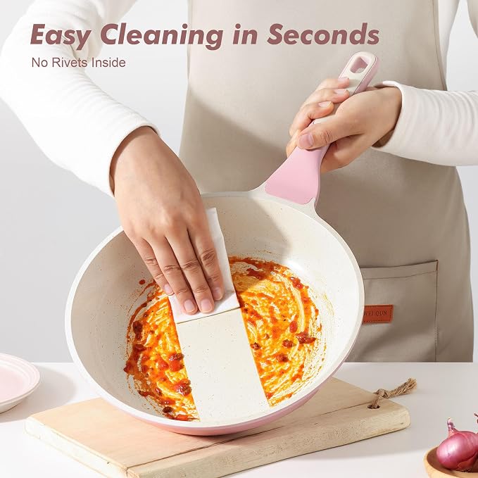 SENSARTE 8Inch Nonstick Ceramic Frying Pan with Lid, PFAS/PTFE Free, Pink | Ceramic Omelette Pan Skillet, Healthy Non-toxic Chef's Pan, Induction Compatible Pan, Heat Resistant Handle