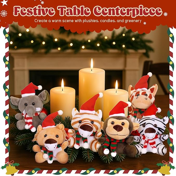Arrozon 10 Pcs Christmas Small Stuffed Animals Bulk, 6 Inch Mini Plush Toys Stocking Stuffers for Kids, Party Favors, Goodie Bags