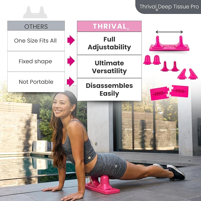 Thrival Deep Tissue Pro - Fully Adjustable Psoas, Back and Hip Flexor Muscle Release Tool with Thrival App for Targeted Routines, Deep Tissue, Trigger Point Massage (Pink) – Made in USA