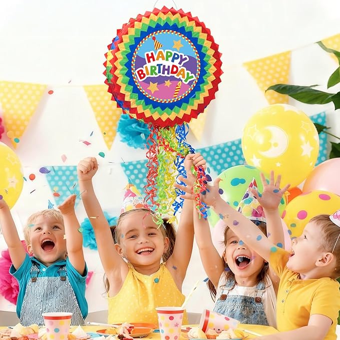 WERNNSAI Happy Birthday Pinata - Happy Birthday Party Games for Kids Birthday-themed Party Supplies Sunflower Party Decorations Mexican Color Design Sunshine Decor Favors with Stick & Blindfold