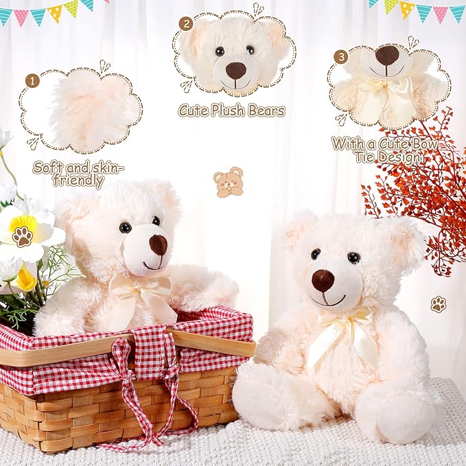 Zhanmai 18 Pcs 14 Inch Bears Stuffed Animal 2025 Graduation Gifts Bulk Plush Bear Toys for Birthday Baby Shower Party Favor(White)