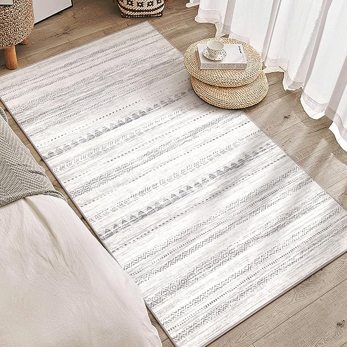 Nakagishi Boho 3x5 Area Rug Living Room Rugs Machine Washable Gray | Soft Underfoot, Stain Resistant, Carpet for Bedroom/Kitchen/Entryway/Hallway, Bathroom Pet & Kid Friendly Moroccan Farmhouse
