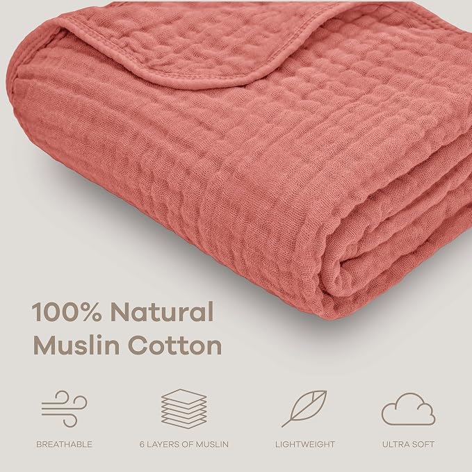 Comfy Cubs Muslin Baby Blanket 40" x 40" L - Swaddle Blankets, Dusty Rose | Soft, Lightweight, 6-Layer Cotton Breathable Baby Blankets - Comfortable, Gentle & Versatile Cotton Baby Blankets for Sleep