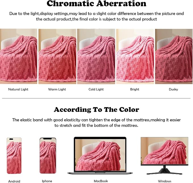 NEWCOSPLAY 3D Checkered Flannel King Blanket, Coral Pink, 90"x110" | Super Soft Cute Lightweight Decorative Premium Silky Fleece Blanket for Couch Sofa Bed, Gift for Women Men, All Season Use