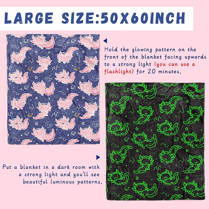 Soft Throw Blanket for Kids Toddlers, Cozy Small Fleece Blanket for Bed, Travel, Birthday Gifts for Girls Ages 2-10, Cute Axolotl Toys for Toddlers Girls Boys, Home Bedroom Decor 40x50 Inches