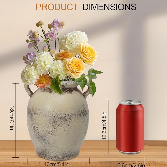 Ceramic Flower Vase, Large White Flower Vase Tall Rustic Farmhouse Decorative Vase Floral Pottery Vases Gifts for Women Birthday Gifts Vases for Home Decor, Living Room, Table, Neutral