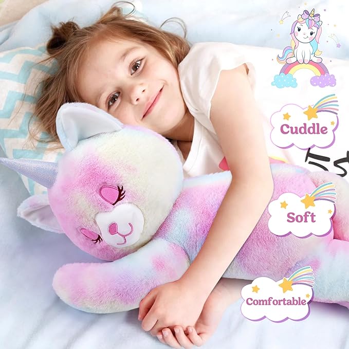 24'' Large Unicorn Cat Plush Stuffed Animal- Unicorn Cat Plush Pillow Plushies, Big Cute Sleeping Huggable Plushie Toy, Stuffed Animal Toys Girls Birthday Gifts for Kids Girls Boys