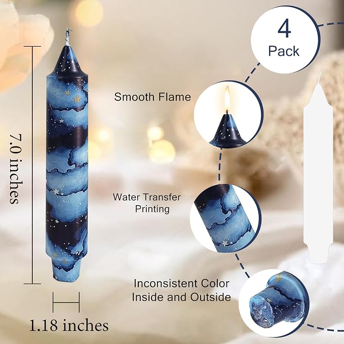 Candlesticks 10 in Vintage Floral Taper Candles Hand Printing Flowers Candlesticks Tall Printed Tapered Candle Sticks for Home Garden Decor Simple Modern, 4 Pack