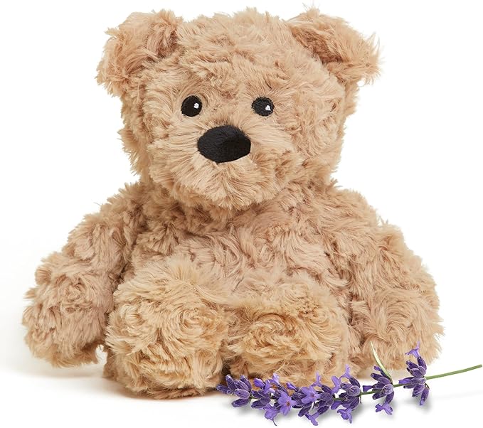 warmies Junior Microwavable & Weighted Stuffed Animals, Brown Curly Bear - Heated Stuffed Animal Plushie for Warmth & Comfort - Soft Plush Toys for Adults & Children (Boys, Girls, Babies & Toddlers)