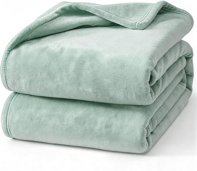 Hansleep Full Grey Green Fleece Blanket, Soft Flannel Bed Blanket | Fuzzy Cozy Blanket 84x90 Inches, Multi-use for Bed, Sofa, Couch, Travel, Camping, All Season Warm Lightweight Cover