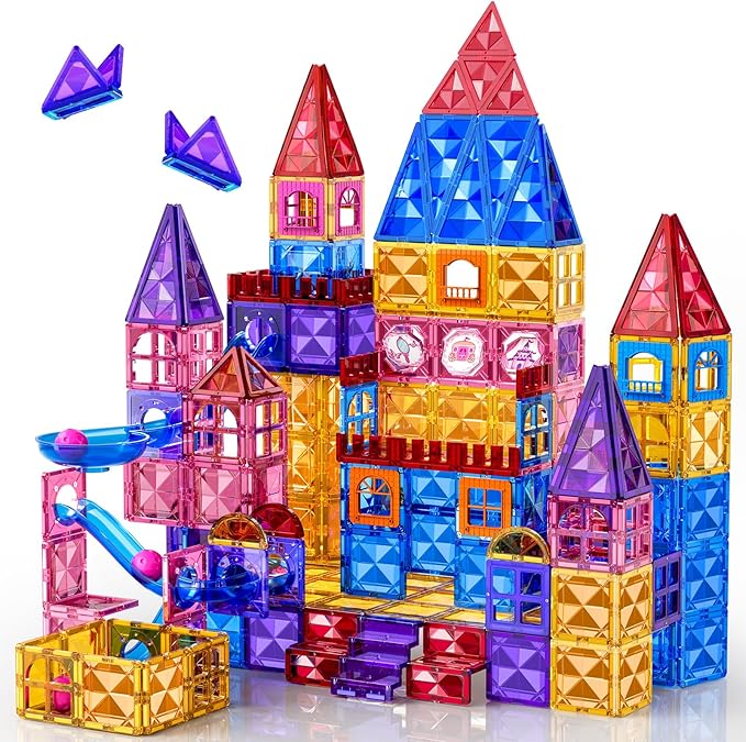 97 Pcs Magnetic Tiles for Kids Ages 4-8,Building Toys Magnetic Blocks for Kids Ages 4-8,Toddlers Educational Magnet Construction Set Magnets Tile,for 3 4 5 6 7 8 Kid Christmas Birthday Gifts
