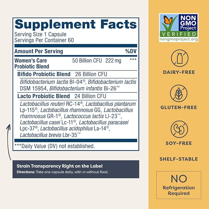 Renew Life Women's Probiotic Capsules, 50 Billion CFU Guaranteed, Supports pH Balance, Vaginal, Urinary, Digestive and Immune Health(2), L. Rhamnosus GG, Dairy, Soy and Gluten-Free, 60 Count | 60 Vegetarian Capsules | Supports Vaginal pH, Urinary, Dige...
