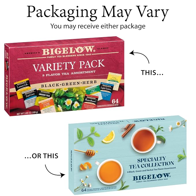 Bigelow Tea Assortment, Green, Black, and Herbal Teas with English Teatime, Constant Comment, Lemon Lift, Earl Grey, Green, Cozy Chamomile, Orange Spice, Mint Medley, 64 Tea Bags (Pack of 1)
