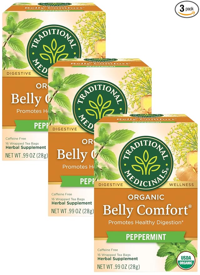 Traditional Medicinals Tea, Organic Belly Comfort Peppermint, Promotes Healthy Digestion, 16 Count (Pack of 3)