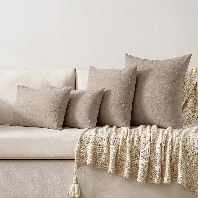MIULEE 12x20 Inch Lumbar Textured Chenille Throw Pillow Covers Light Taupe | Pack of 2 Decorative Soft Throw Pillows, Solid Textured Cushion Covers, Modern Home Decor for Couch Sofa Bedroom Living Room