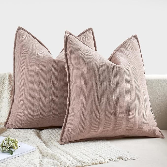 MIULEE Pack of 2 Blush Pink Euro Shams Chenille Pillow Covers 26x26 Inch | Decorative Soft Couch Throw Pillows,Farmhouse Cushion Covers,Elegant Design for Sofa,Bed,Living Room,Summer Decor