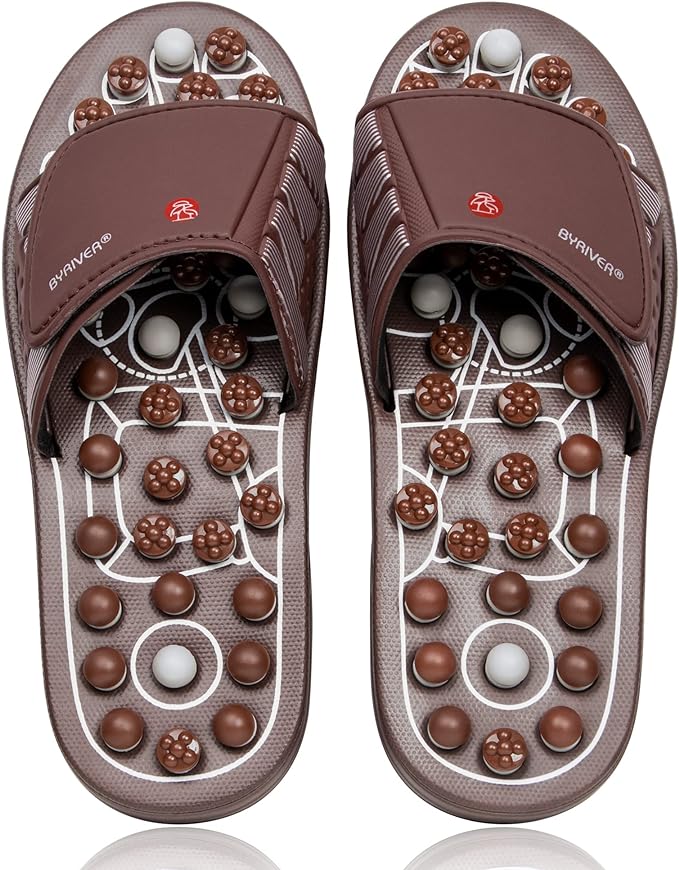 BYRIVER Acupressure Foot Massage Mat, Reflexology Tools, Spiky Ball Roller Therapy Sandals Shoes Slippers, Relief Muscle Fatigue, Sciatica, Heel, Lower Back Pain (03L)