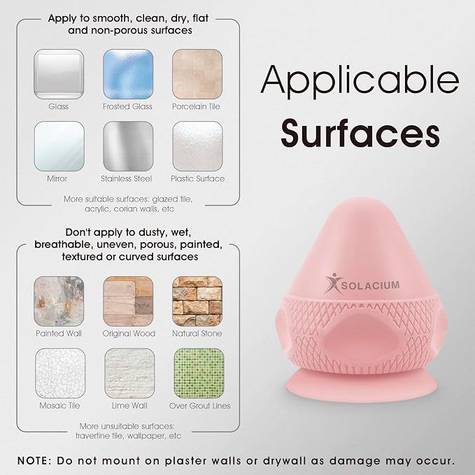 Solacium Mountable Massage Therapy Tool - Multi-Surface Suction Cup Wall Massage Tool for Sore Muscles, Myofascial Release, Stress Relief, Trigger Point and Deep Tissue Massage (Pink)