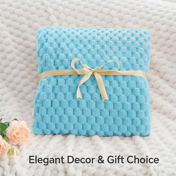 BEDELITE Light Blue Throw Blanket for Couch, Soft Gifts for Women, 50 * 60 | 3D Jacquard Decorative Fleece Blanket, Super Soft Plush Throws, Cute Birthday Gift for Women & Men, Suitable for All Seasons